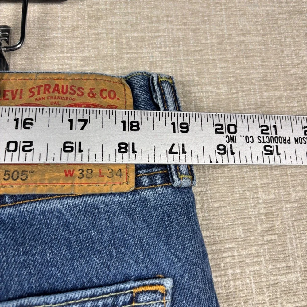 Levis 505 Mens 38x34 Jeans Blue Denim Medium Wash Grungy Workwear Fades